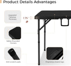 pollilar 34" Folding Card Table Square Foldable Table Plastic Portable with Detachable Legs, Dual Height Adjustable, Heavy-Duty Indoor Outdoor Dining, Game, Picnic, Mahjong Tables-Black
