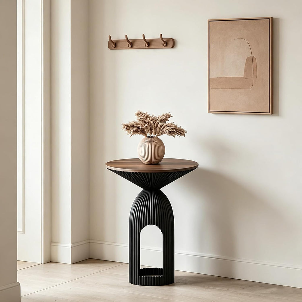 Round Accent End Table, 17.7'' Mid Century Modern Side Table, Circle Bedside Table Drink Table for Small Spaces, Living Room & Bedroom, Black