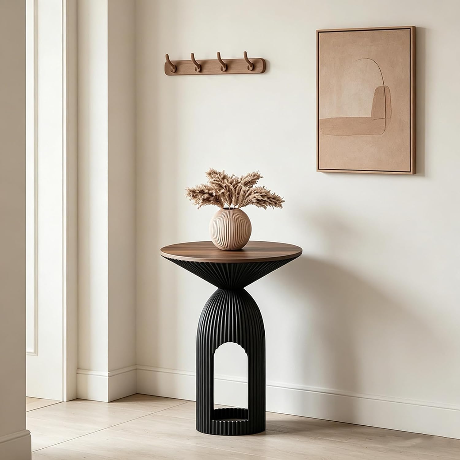 Round Accent End Table, 17.7'' Mid Century Modern Side Table, Circle Bedside Table Drink Table for Small Spaces, Living Room & Bedroom, Black