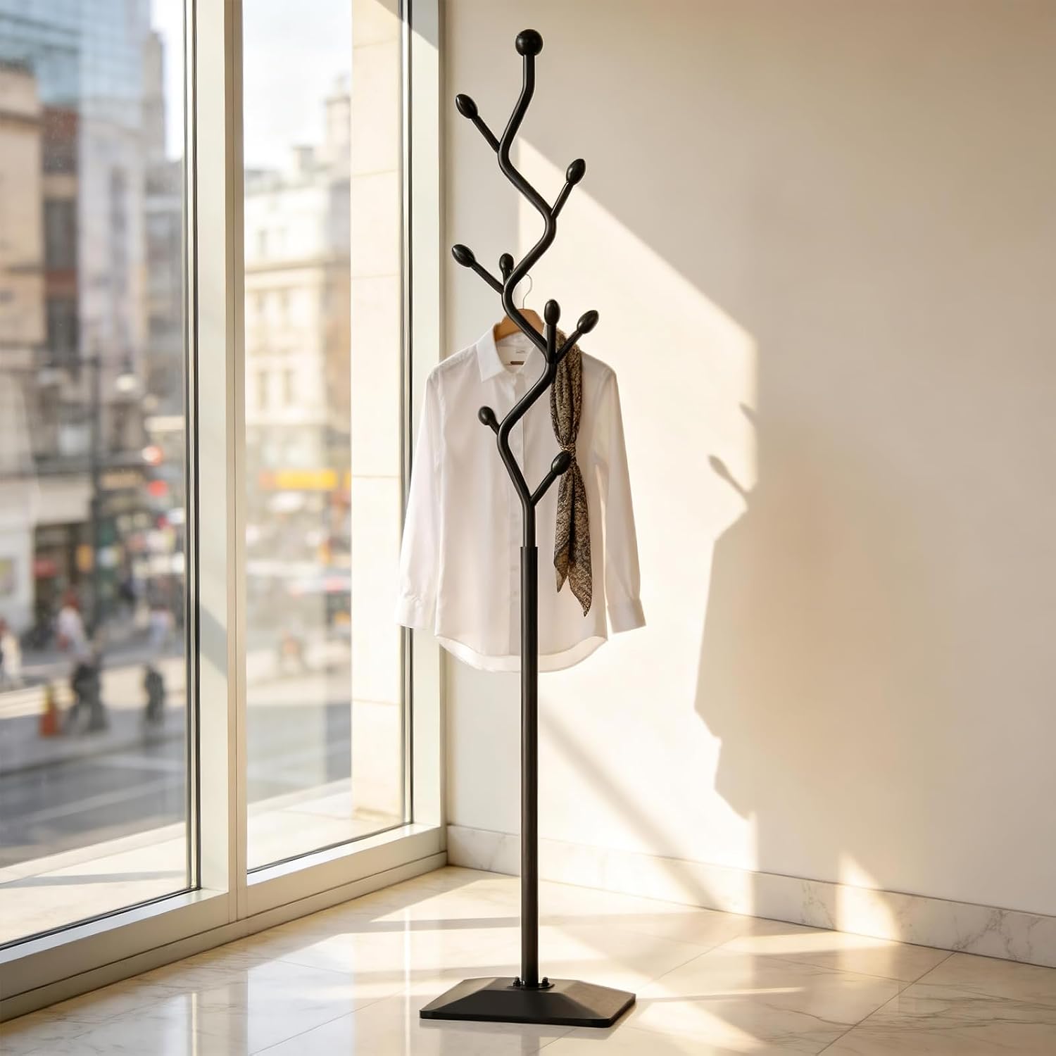 Coat Rack Freestanding Metal Tree Coat Rack Stand with Hooks, Modern Standing Hat Rack for Entryway Hallway Bedroom Office (black)