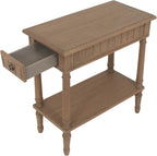 East at Main Narrow End Table with Drawer & Shelf, Solid Wood Slim Side Table for Small Spaces, Farmhouse End Table for Living Room, Bedroom or Entryway, Rustic Brown Finish