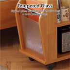 Movable Wood Side Tables with Casters, Rolling Table with Storage, Living Room End Tables with Magazine Rack, Multi-Functional Tables for Kitchen, Bedroom, Sofa Side(Natural)
