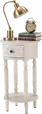 HOMPUS Farmhouse Nightstand with Drawer, Wooden End Table with Open Shelf, Vintage Bedside Table with Plumbago Flower Pattern, Small Side Table Accent Table for Bedroom, Small Spaces (White, 1 PC)