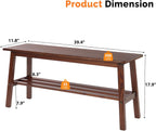 VINGLI Solid Wood Dining Bench 39" Wooden Bench for Entryway, Bedroom, Kitchen & Living Room, with Shoe Rack Storage, Walnut