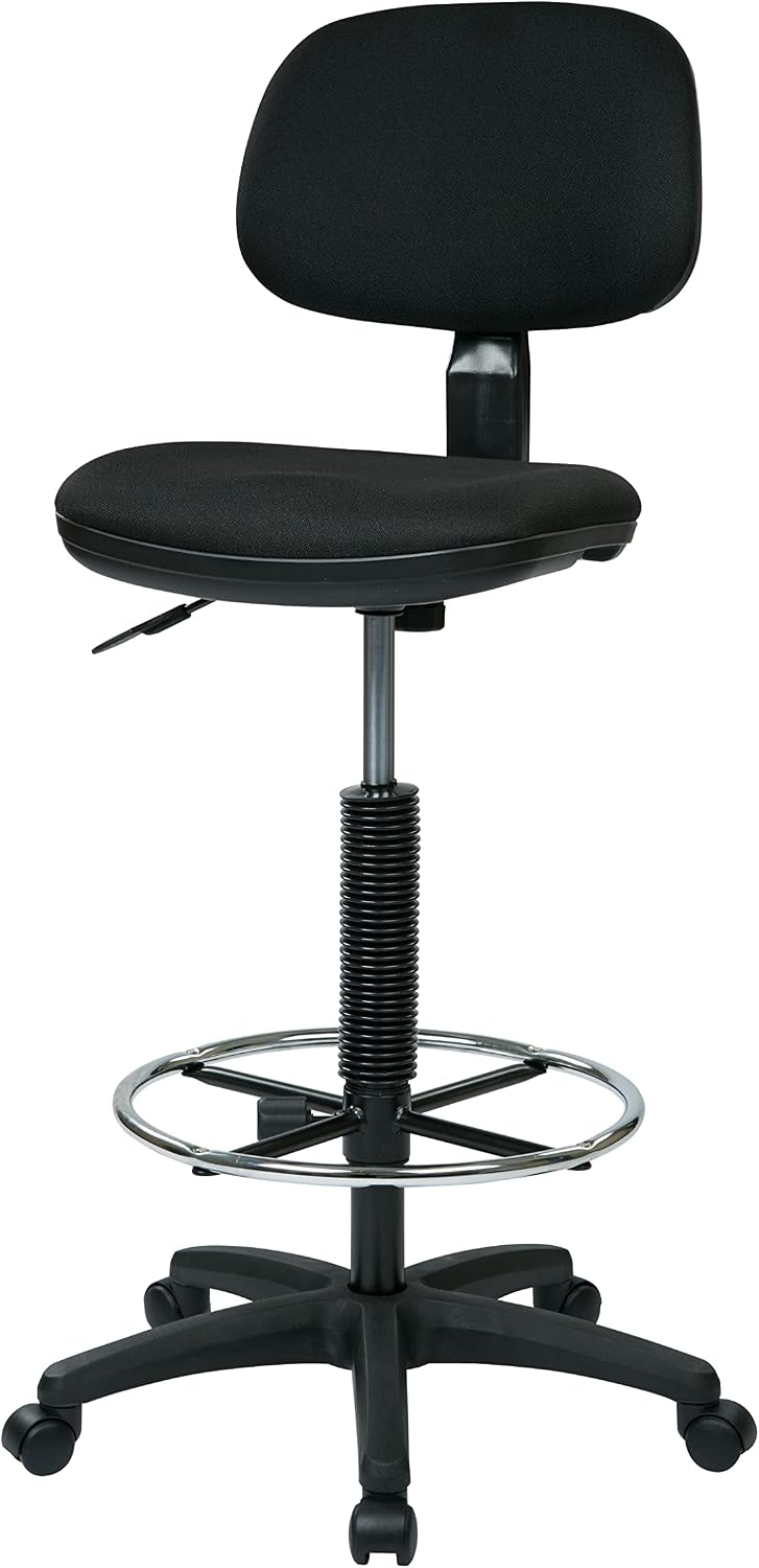 Office Star DC Series Adjustable Drafting Chair with Foot Ring and Sculptured Foam Seat, Icon Black Fabric