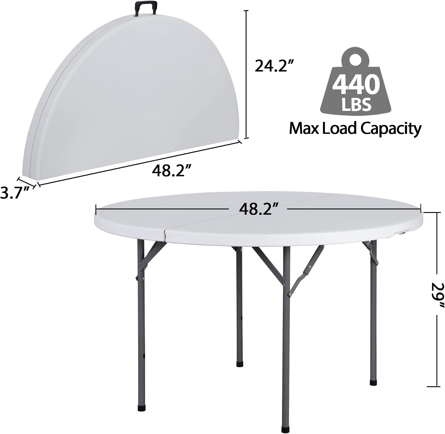 ZenStyle Folding Table, Indoor Outdoor Portable Plastic Dining Card Table Utility Table for Camping Dining Event Party, White (Round, 48"x48")