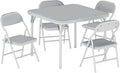 5-Piece Set Kids Folding Table and Chairs Set, Portable No-Assembly Dining Set with PU Cushion, for Boys Girls Eating Reading Playing -Gray