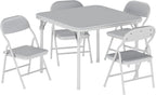 5-Piece Set Kids Folding Table and Chairs Set, Portable No-Assembly Dining Set with PU Cushion, for Boys Girls Eating Reading Playing -Gray