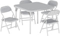 5-Piece Set Kids Folding Table and Chairs Set, Portable No-Assembly Dining Set with PU Cushion, for Boys Girls Eating Reading Playing -Gray
