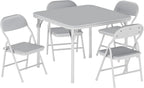 5-Piece Set Kids Folding Table and Chairs Set, Portable No-Assembly Dining Set with PU Cushion, for Boys Girls Eating Reading Playing -Gray