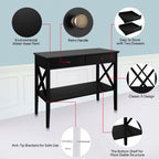 ChooChoo Console Table with Drawers, Narrow Wood Accent Sofa Table Entryway Table with Storage Shelf for Entryway, Front Hall, Hallway, Living Room, Black