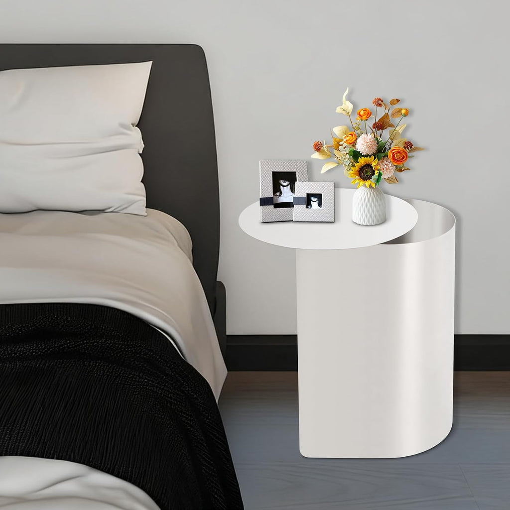 Modern Side Table Stainless Steel Sofa Table Geometric Design Coffee Table with Curved Design for Living Room Bedroom, 55.12lbs Load (11.02 * 18.11 * 20.07inch, Round)