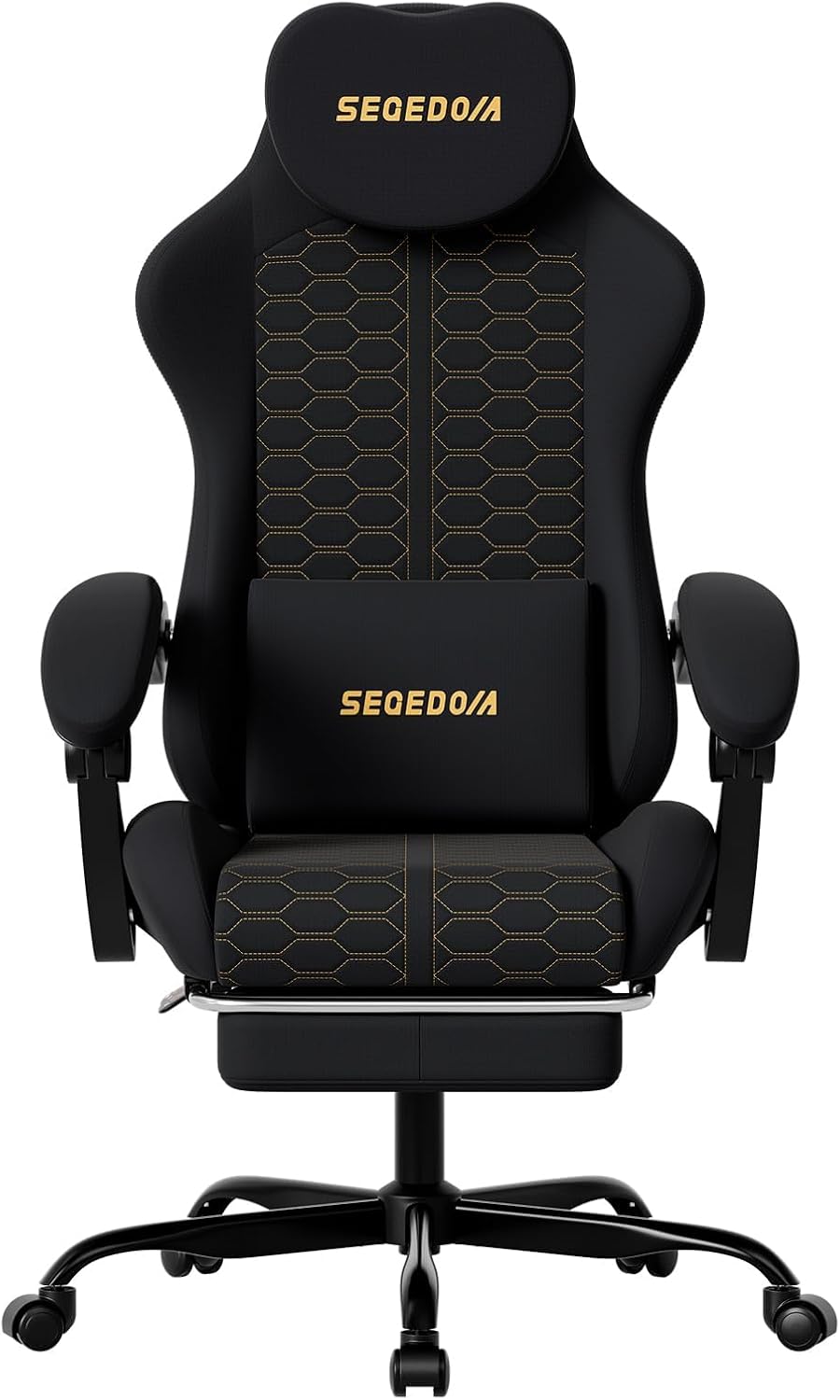 Honeycomb Embossed Gaming Chair with Footrest, Adjustable Ergonomic Office Chair for Adults, Black