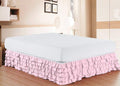 Bed Skirt - 100% Pure Cotton 800 Thread Count Multi-Ruffle Bed Skirt - Luxury Multi Ruffle Bed Skirt Elastic Dust Ruffles with Wrap Around, Easy Fit with 21" Drop, Queen Size, Pink Solid