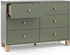 Storkcraft California 6-Drawer Double Dresser, Olive with Driftwood | GREENGUARD Gold Certified, Wood Dresser, Spacious Storage Organizer for Kids Bedroom, Safety Interlocking Drawer System