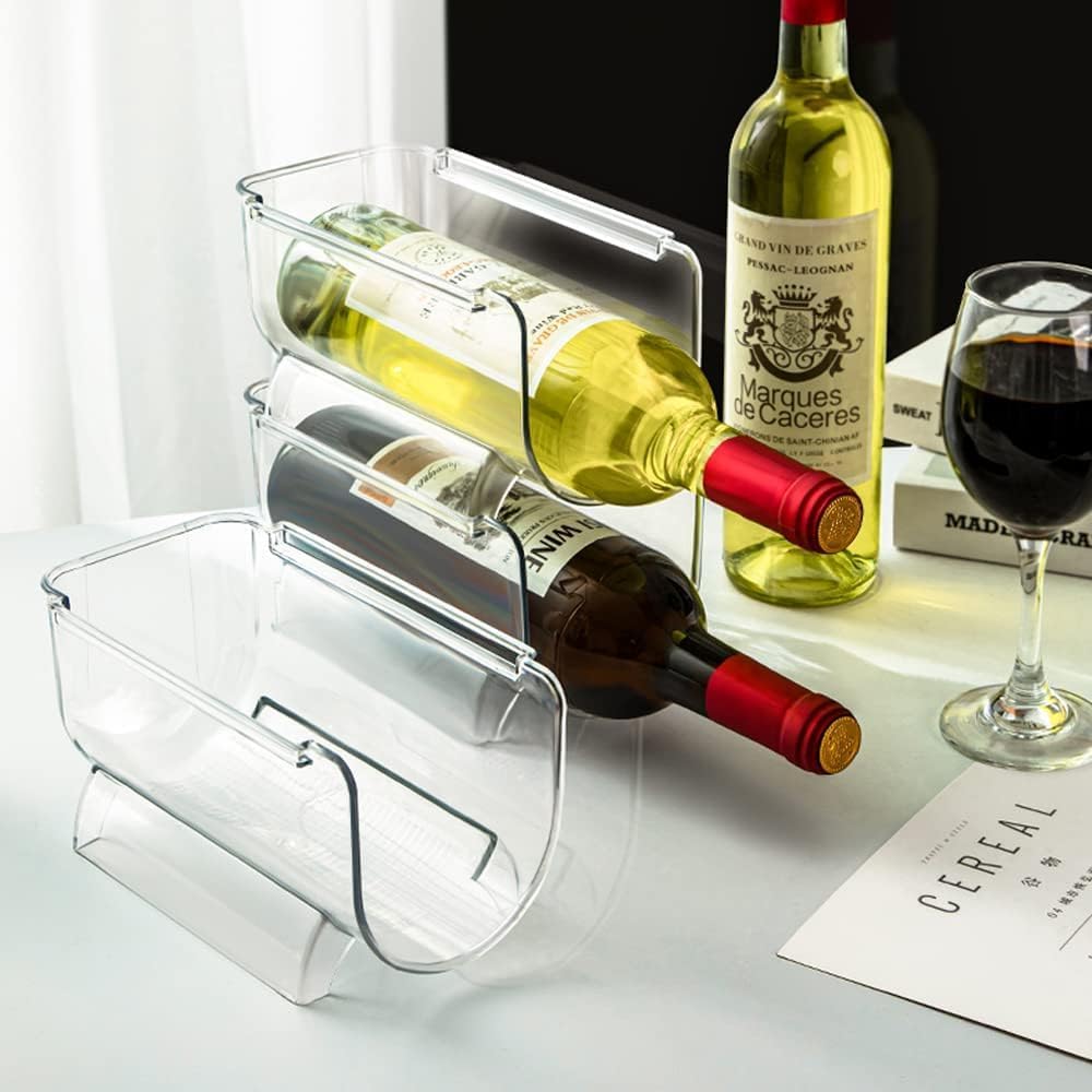 4 Pack Bottle Rack, Fridge Organizer Bottle Rack, Stackable Wine Rack Plastic Bottle Holder (4)