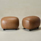 KINWELL 23" Wide Faux Leather Upholstered Ottoman Set of 2, Mid-Century Modern Living Room Footrest with Soft Padded Seat, Footstool for Bedroom, Entryway or Living Room, Camel