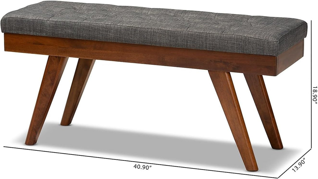 Baxton Studio Alona Mid-Century Modern Medium Grey Fabric Upholstered Wood Dining Bench