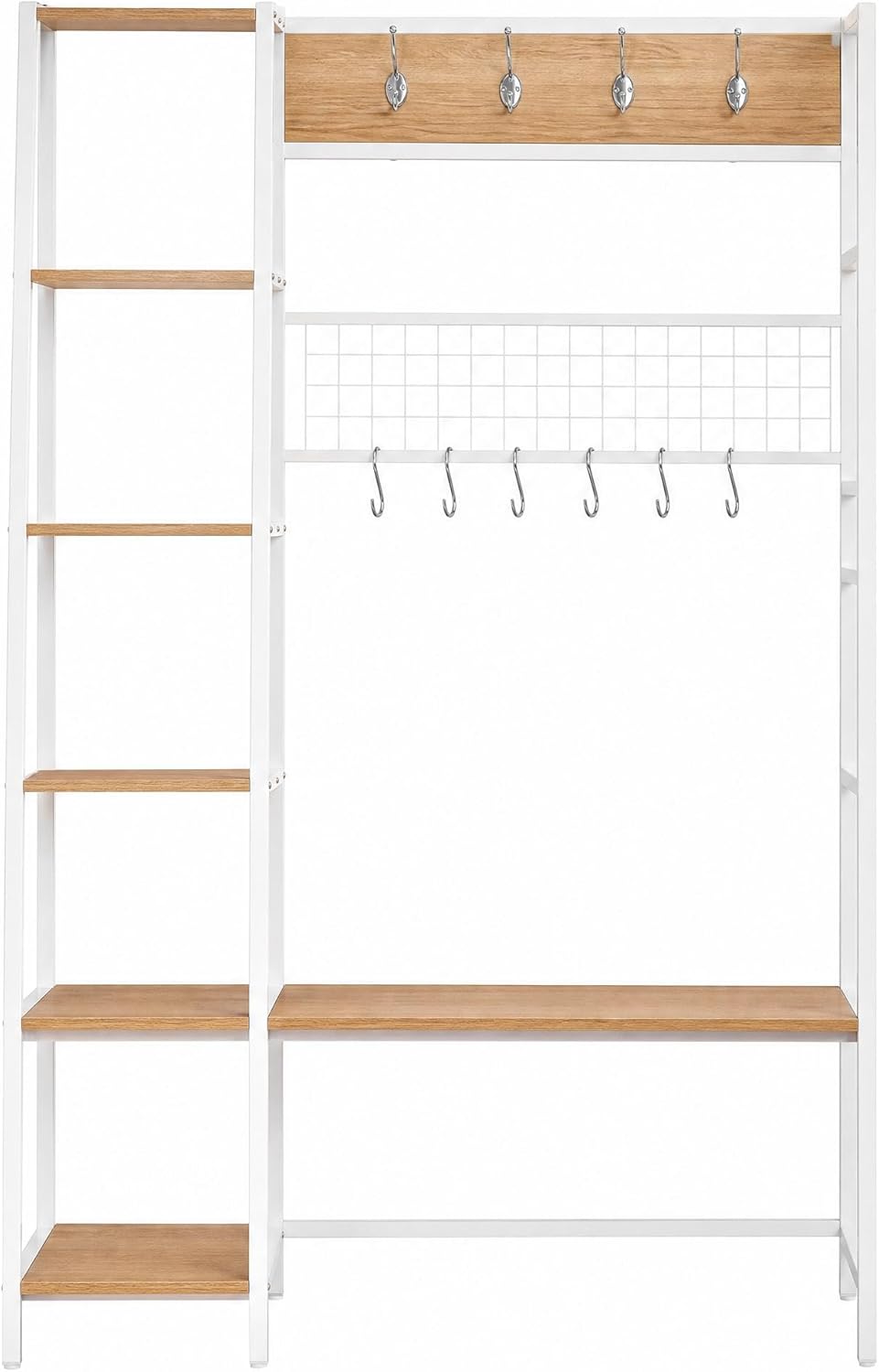 Garvee Coat Rack, Hall Tree with Shoe Bench for Entryway, Entryway Bench with Coat Rack, 4-in-1, with 8 Removable Hooks, Industrial Entryway Furniture