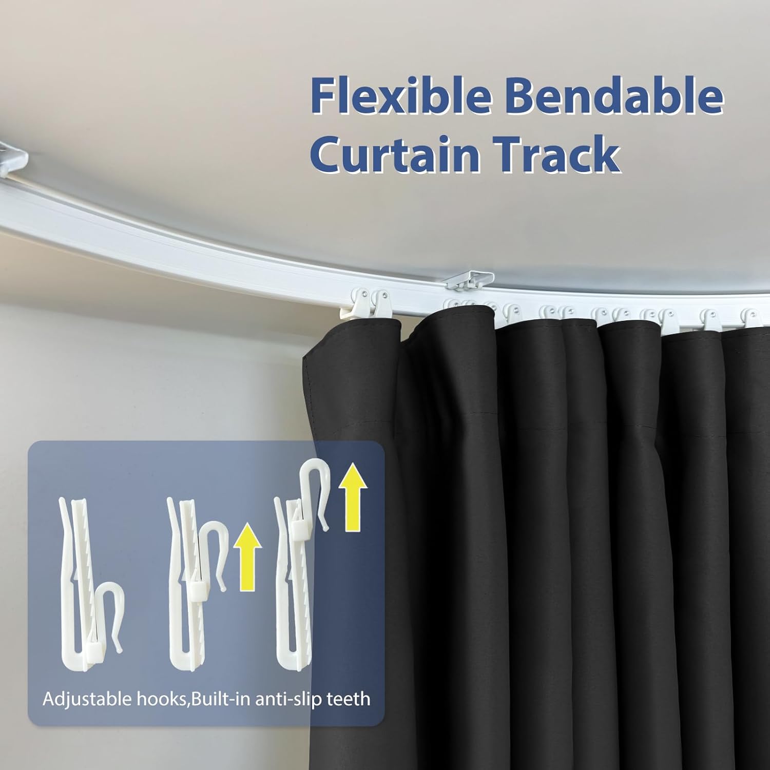 Room Divider Ceiling Mounted Curtains Track Sets Extra Wide Blackout Curtain Flexible Tracks for Bedroom Privacy Partition Separator, 1 Panel Black Drape and White Rail, W8.3 x H8ft