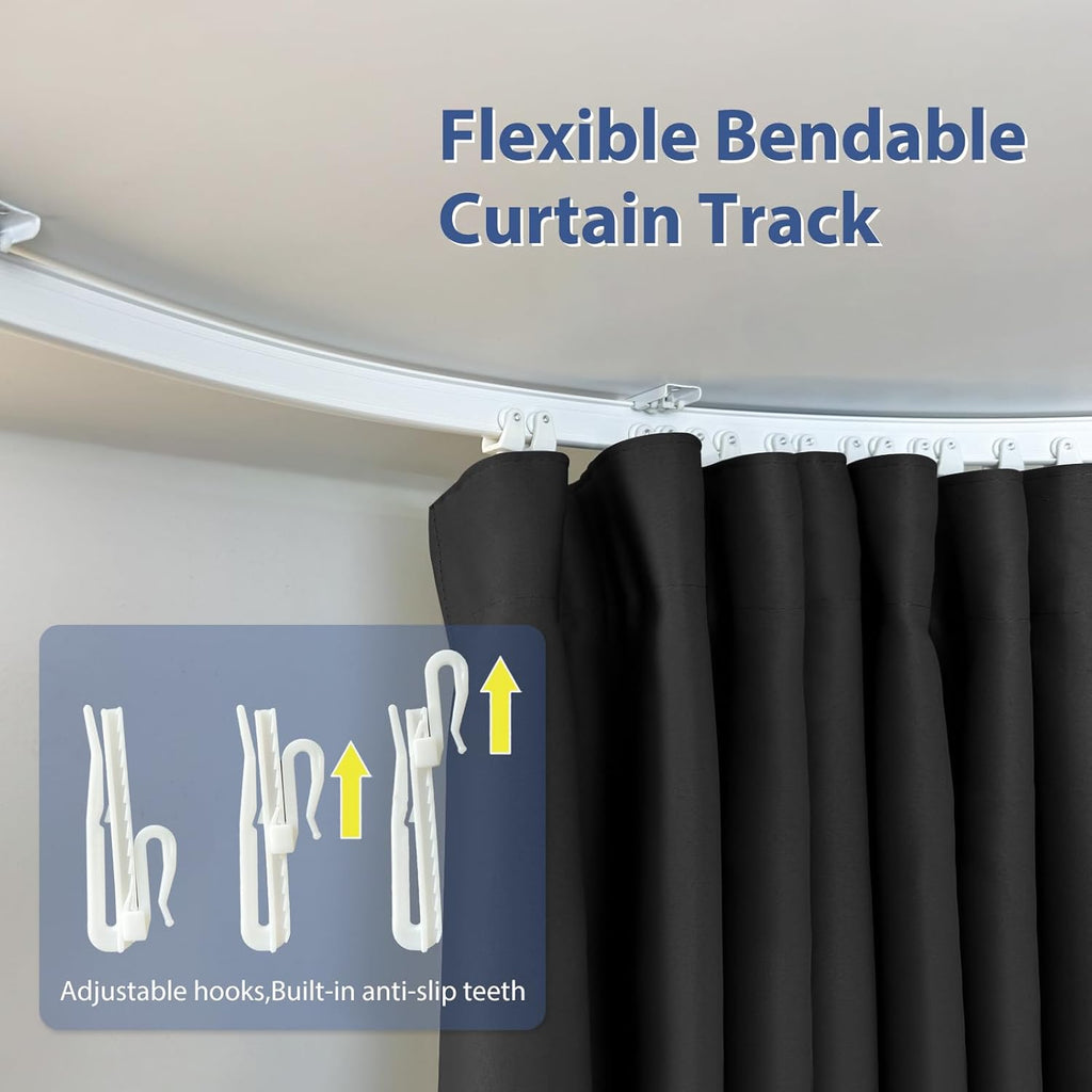 Room Divider Ceiling Mounted Curtains Track Sets Extra Wide Blackout Curtain Flexible Tracks for Bedroom Privacy Partition Separator, 1 Panel Black Drape and White Rail, W8.3 x H8ft