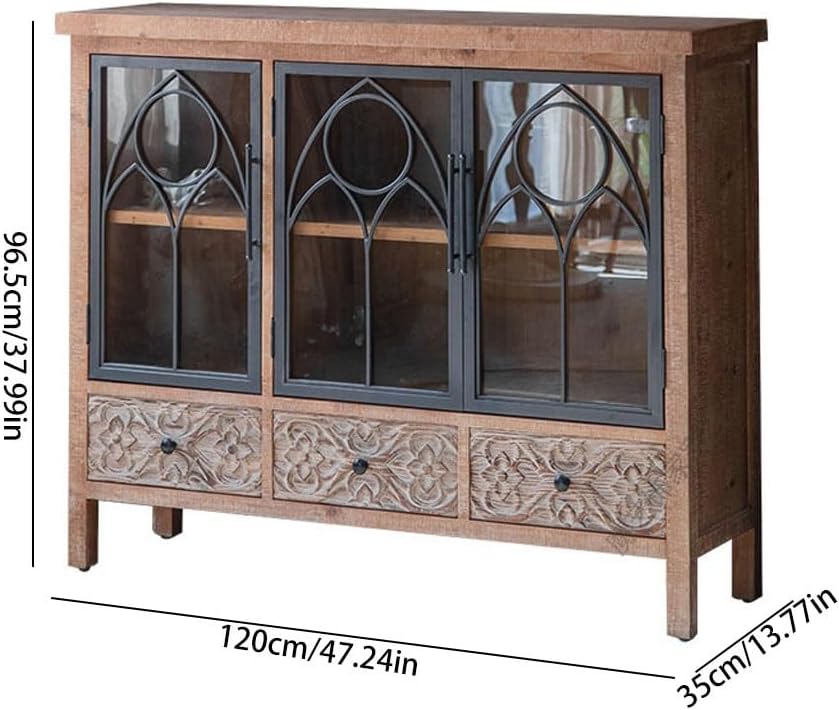 Entryway Cabinet Retro Glass Dining Sideboard Wine Cabinet Home Creative Restaurant Carved Storage Cabinet Sideboard Storage Cabinet
