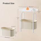 RALGEND Small Round Side Table with Fabric Basket Storage, Oval End Table for Small Spaces, Modern Coffee Bedside Table, Couch Side Table for Living Room, 15.7" X 11.8" X 24", White and Beige 8601BZWT
