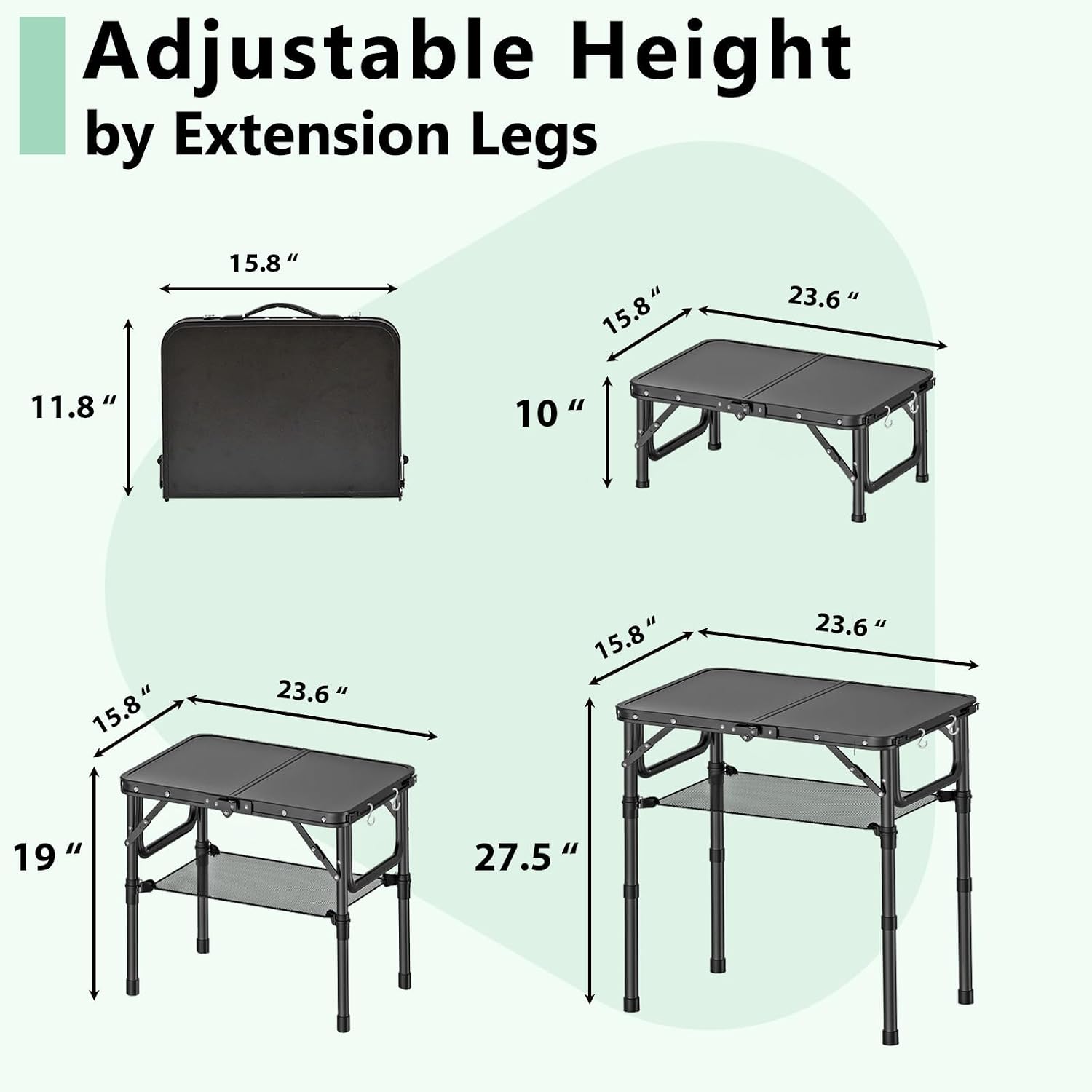 YihuiKo Folding TV Tray, Lightweight Portable Small Folding Table | Adjustable Height, Snack Side Table for Bed Sofa, End Side Table for Living Room Couch Bedroom, Carry Handle, Storage Net