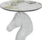 Horse Head Accent Table, Animal Statue End Table for Living Room, Decorative White Sculpture Side Table with Smooth Ceramic Finish, Compact Nightstand for Bedroom or Sofa Corner