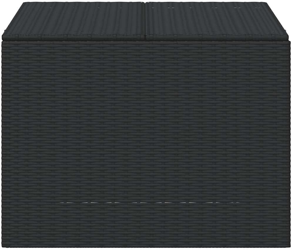 Garden Storage Box Black Poly Rattan Resin Wicker Container Chest 76.9 Gal Weather Resistant Outdoor Patio Deck Cushion Bench with Lockable Lid for Backyard Porch Balcony Yard