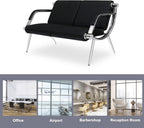 kinbor PU Leather Waiting Room Chairs - 2 Seat Guest Reception Seat Bench with Arms for Airport Hospital Office Salon, Black