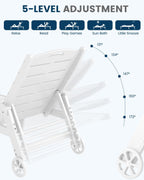 FOOWIN Chaise Lounge Chair, HDPE Lounge Chair Outdoor with 5 Positions, Oversized Pool Lounge Chairs with Rolling Wheels & Cup Holder for Poolside Deck Backyard, White
