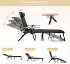 Foldable Lounge Chair, 4-Position Adjustable Outdoor Folding Lounge Chair with Cup Holders and Trays, Sunbathing Chair Portable with Removable Pillow, for Garden, Beach, Patio, Pool (Black)