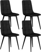 Velvet Dining Chairs Set of 4, Modern Fabric Upholstered Dining Room Kitchen Chair 4pcs Velvet Kitchen Chairs, Mid Century Dinning Dinner Chairs for Living Room,Bedroom (Black, Non-Swivel Chair)
