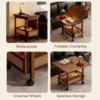 Expandable Wooden Coffee Table with Wheels Side Table with Storage Basket Removable Tabletop Rolling Cart for Living Room Lightweight