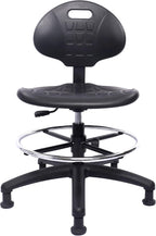 Drafting Stool - Easy to Clean! Ergonomic Polyurethane Chair. Seat Height (18"-26") Adjustable w/Heavy Duty Footring for Home, Automotive, Lab, Cleanroom (Glides, Medium Stool)