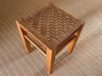 Pine Wood Woven Rope Stool, Mid-Century Modern Footrest, Rustic Square Seat for Living Room Bedroom
