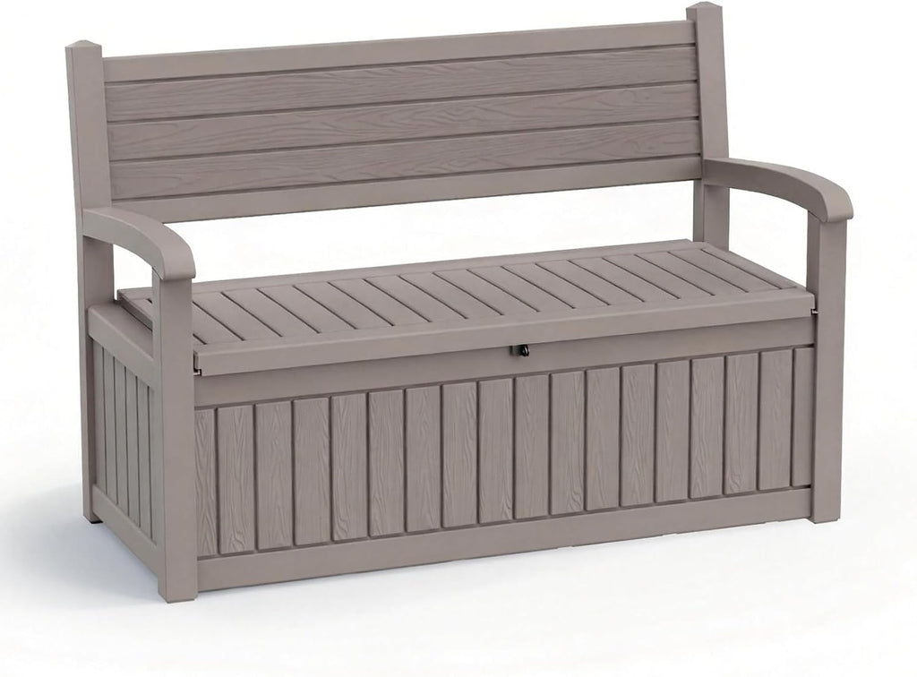 EasyUp 80 Gallon Outdoor Storage Bench, Waterproof Resin Deck Box with Lockable Lid Indoor Outdoor Storage Cushions Furniture Tools for Patio,Garden,and Porch (Gray)