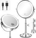 vpu Makeup Mirror with Lights, 1X/30X Lighted Magnifying Mirror Height Adjustable, 3000mAh Rechargeable Double Sided Vanity Mirrors with 3 LED Lighting and Adjustable Brightness for Desk Women Gift