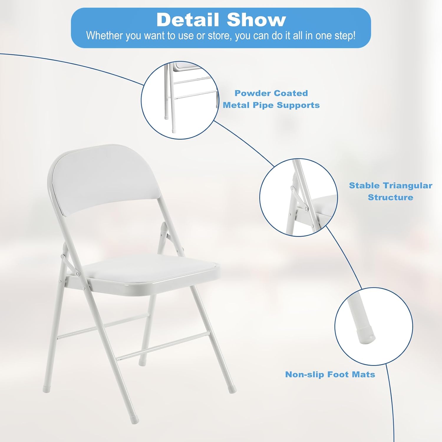 White Folding Chairs 10 Pack, Back Padded Folding Chairs with Cushion, Steel Frame, Portable Stackable Commercial Seat, Chairs for Party Events Office Birtydayt Wedding Indoor Outdoor