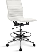 2xhome Modern Drafting Chair | Upholstered PU Leather Ribbed | Tall Adjustable Swivel Base with Leg Rest and Tilt Lock for Computer, Home, Executive, Conference (1, White, Armless)
