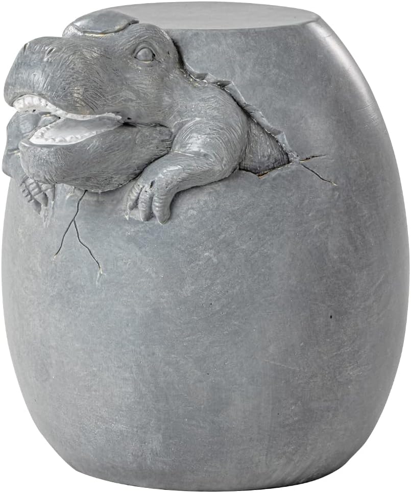 COSIEST Dinosaur Sculpture End Table, 14.6x16.9 inch Concrete Finish Side Table, Round Accent Table for Garden Yard Patio, Light Gray