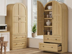 72" Arched Wooden Freestanding Kitchen Pantry Cabinet with Doors Drawers Adjustable Shelves Farmhouse Storage Cupboard for Dining Living Room