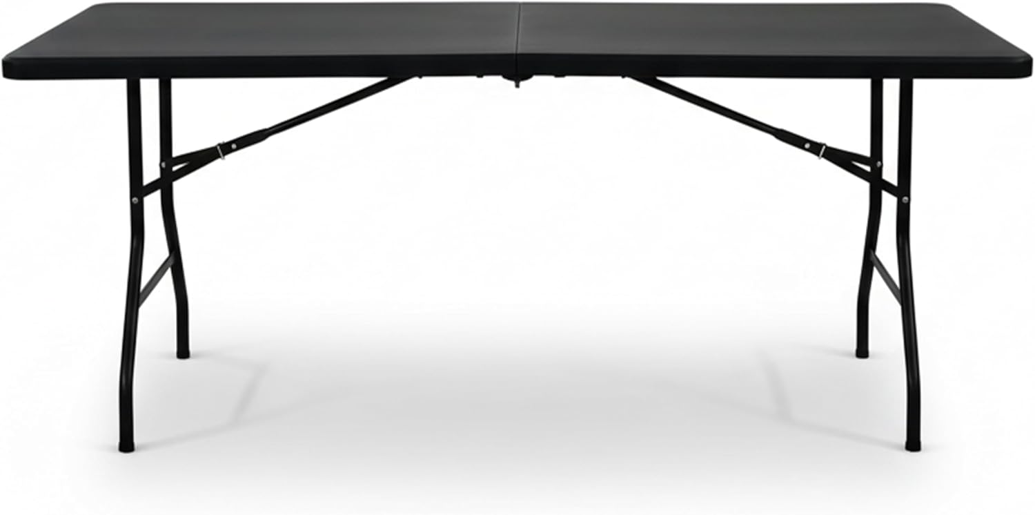 6 Feet Adjustable Height Nesting Folding Table – 24", 29", 36" Countertop Level Foldable Utility Table for Kitchen, Events, Garage, and Workspace - Perfect for Indoor/Outdoor Use Black