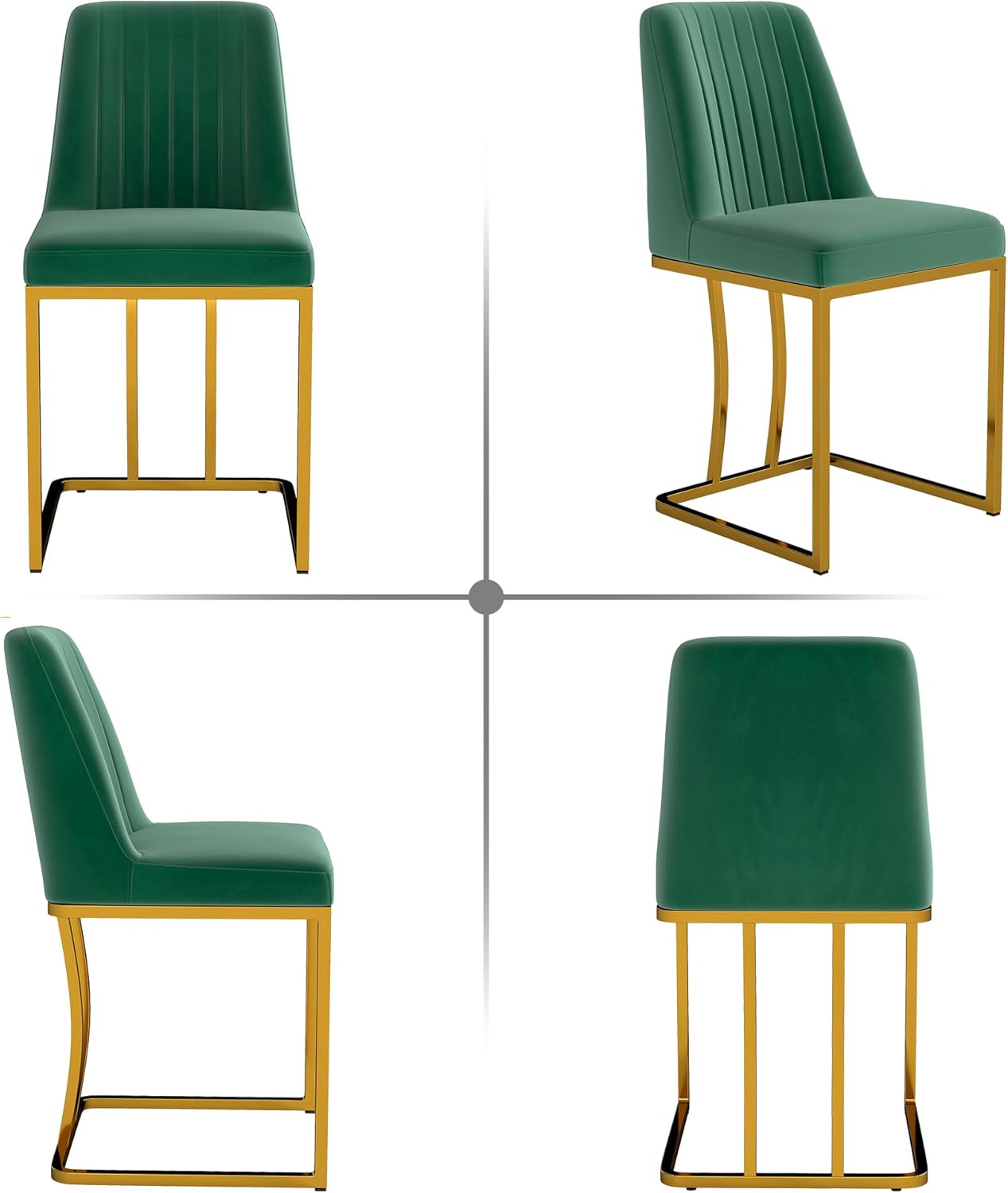 LSSBOUGHT Velvet Upholstered Dining Chairs Set of 6, Mid Century Modern Padded Chair with Gold Metal Frame for Restaurant,Dining Room,Kitchen (Green, 6PCS)