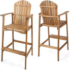 Saiveina Outdoor Acacia Wood Adirondack Barstools, Set of 2, Natural Stained