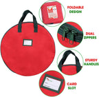 Christmas Wreath Storage Bag 30" - 2 Pack Artificial Wreath Container - Garland Holiday Xmas Wreaths Holder - Sturdy Handles - Card Slot Dual Zipper Strong 420D Oxford (30 Inch, Red)