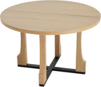 48" Small Round Dining Table with Wood Legs and Metal Cross Base, Natural Ash Solid Wood Kitchen Dinner Table for 2-4 Person, Easy Assembly, Without Chairs