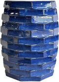 Pemberly Row Contemporary Accent Table, Handmade Ceramic Construction, Blue Finish, 13.8 x 13.8 x 17.9 in, Hand-Painted, Indoor/Outdoor Use, Global-Inspired Design for Living Room, Patio, or Bedroom
