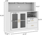 Bar Cabinet for Home with LED Light, Coffee Bar Cabinet with Wine & Glass Rack, Wine Cabinets with Storage Cabinet &Drawers, Modern Liquor Cabinets for Kitchen, Living Room, Dining Room (White)